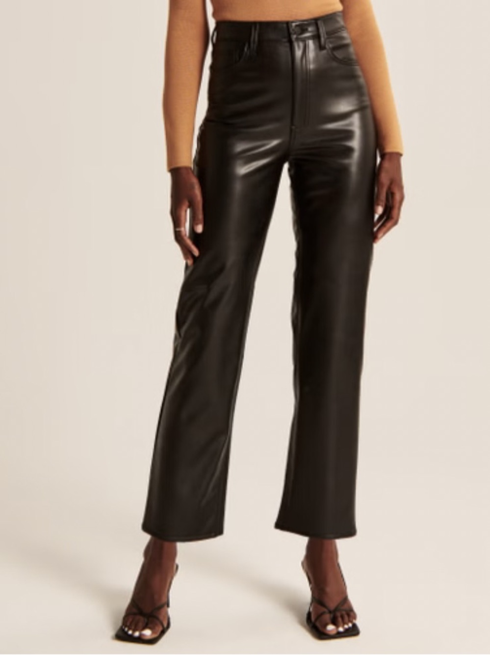 Abercrombie Black Ultra High Rise Vegan Leather Ankle Pants Sz 27/4 Inseam 26”
